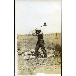 Real Photograph Postcard Man Chopping Wood