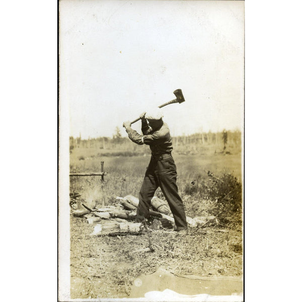 Real Photograph Postcard Man Chopping Wood