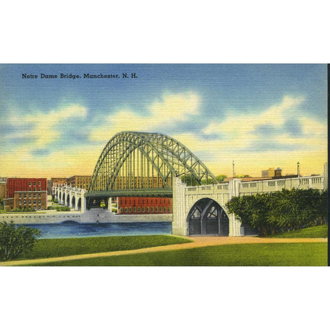 Tichnor Quality Views Linen Postcard 'Notre Dame Bridge, Manchester, N. H.'