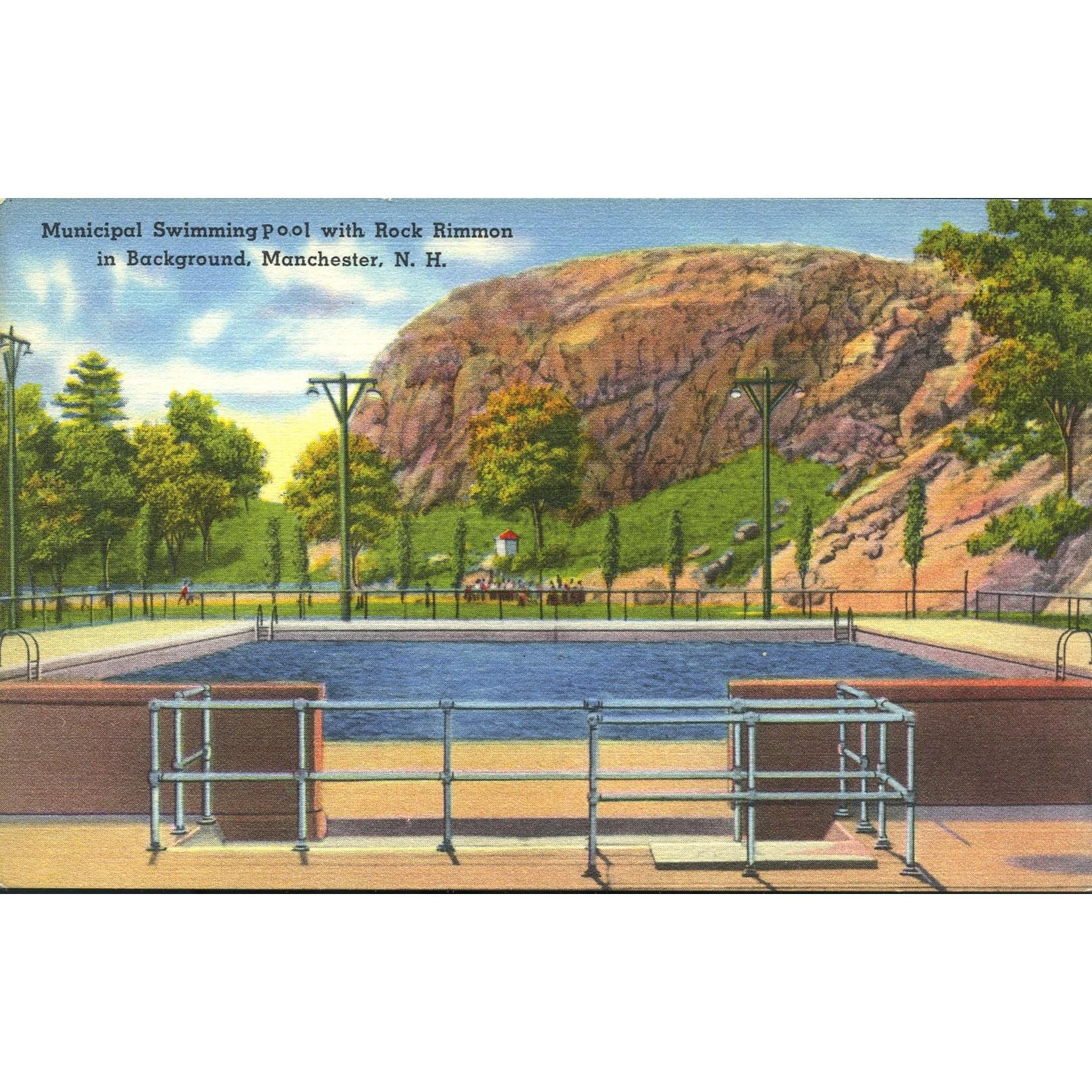 Tichnor Quality Views Linen Postcard 'Municipal Swimming Pool, Manchester, N. H.'