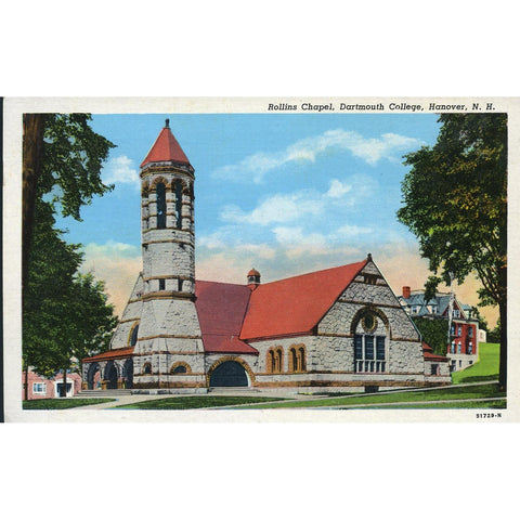 Curteich Chicago Linen Postcard 'Rollins Chapel, Dartmouth College, Hanover, N.H.'