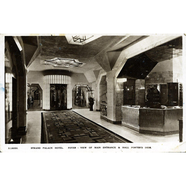 Bridge House Real Photo Series Postcard 'Strand Palace Hotel. Foyer - View of Main Entrance & Hall Porter's Desk