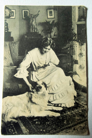 Vintage Black and White Postcard 'Miss Irene Vanburgh' with her Dog, Vintage Photo, Vintage Postcard