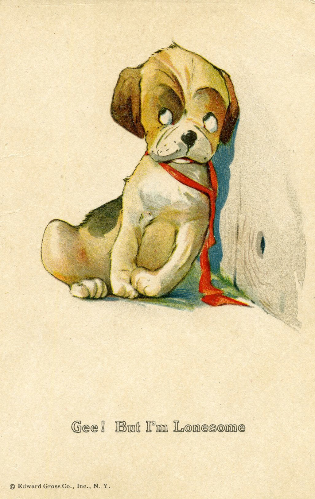 Vintage Dog Illustration Postcard 'Gee! But I'm Lonesome', Vintage Dog Illustration, Dog Postcard