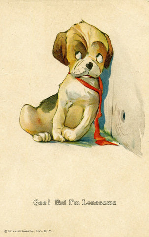 Vintage Dog Illustration Postcard 'Gee! But I'm Lonesome', Vintage Dog Illustration, Dog Postcard