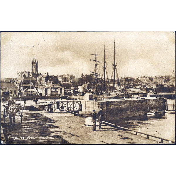 Clark's Library Penzance Postcard 'Penzance from Harbour'