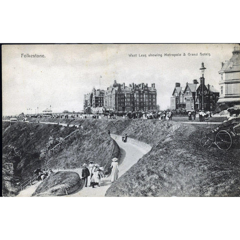 Victoria Series Postcard 'Folkestone. West Leas showing Metropole & Grand Hotels'