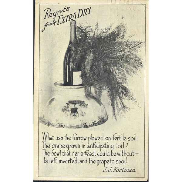 Anti Temperance Postcard 'Regrets for the Extra Dry'