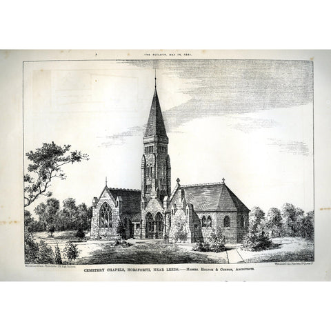 Architectural print 'Cemetery Chapel, Horsforth, Near Leeds'