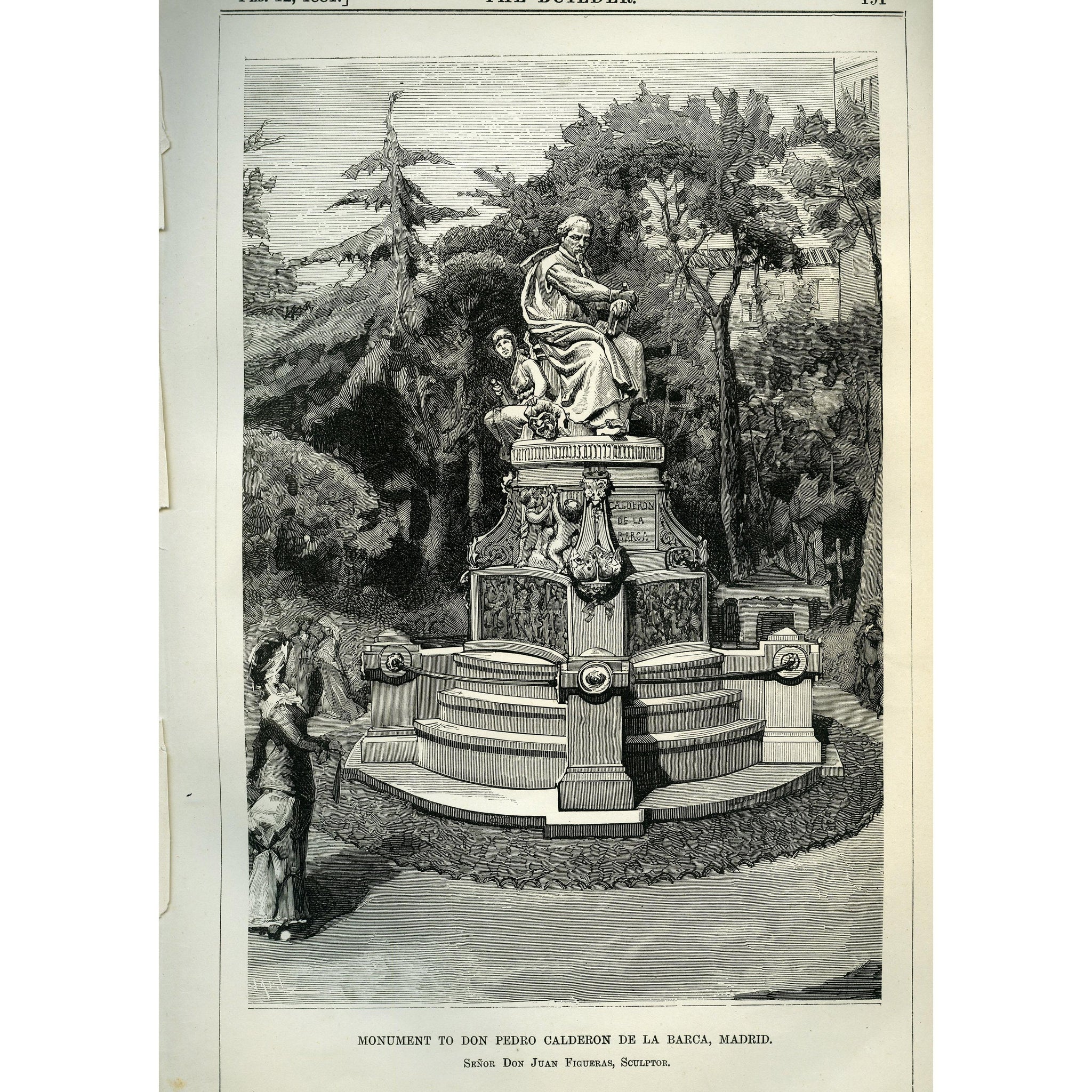 Architectural print 'Monument to Don Pedro Calderon de la Barca, Madrid'