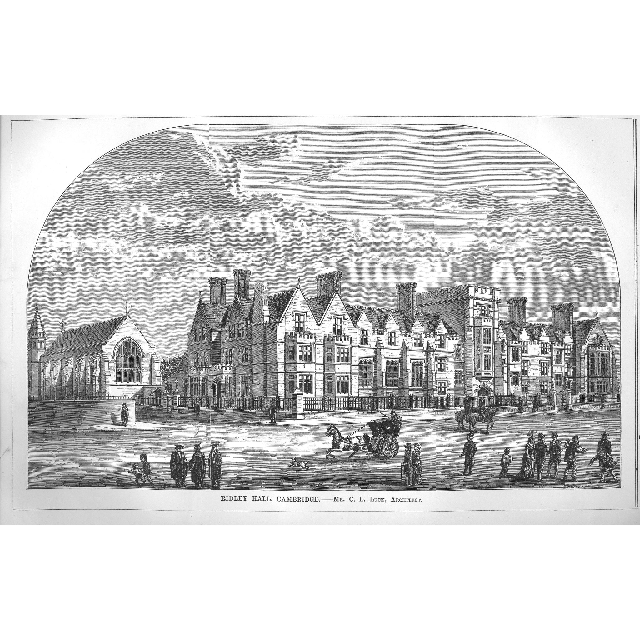 Architectural Print 'Ridley Hall, Cambridge.- Mr. C. L. Luck, Architect'