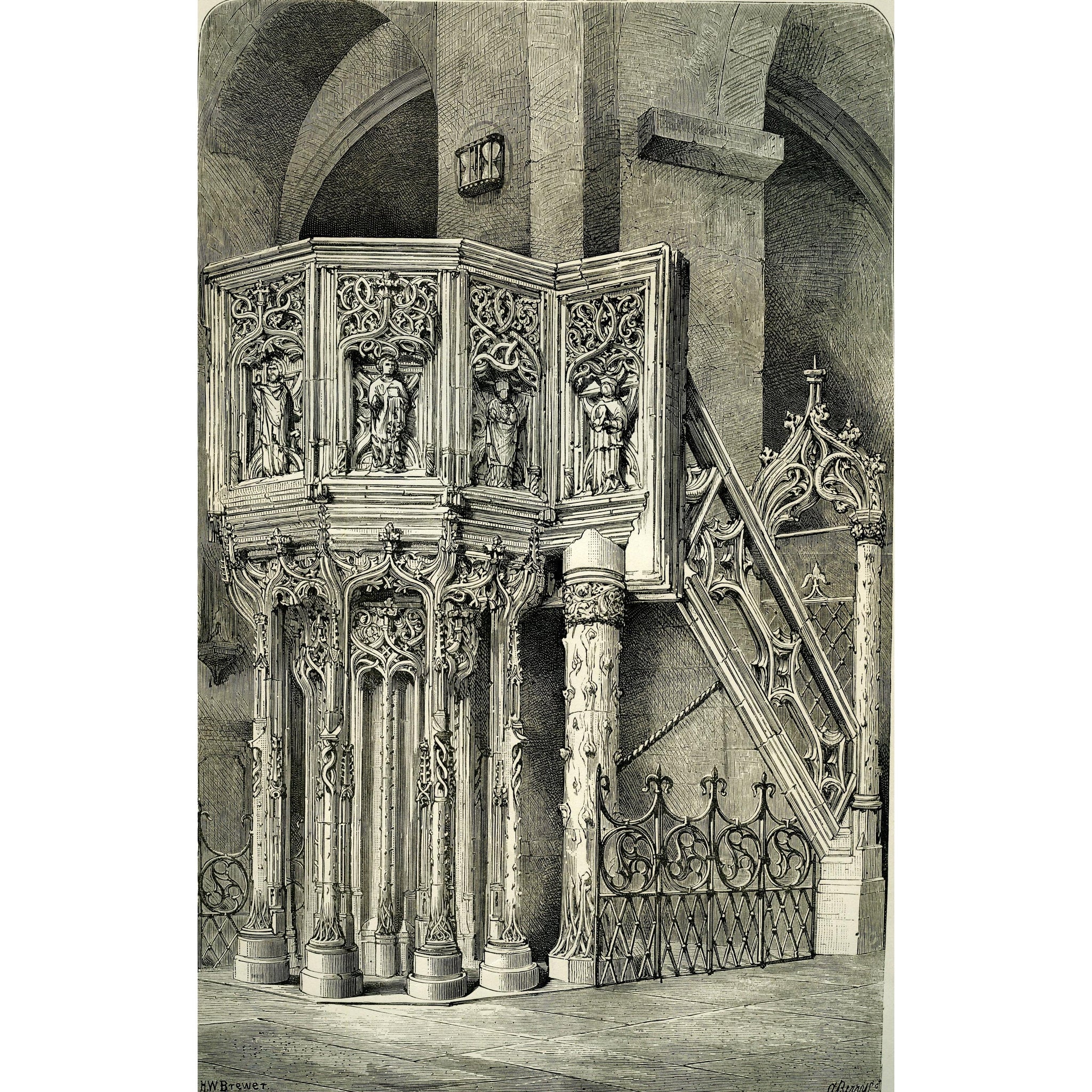 Architectural Print 'Pulpit in the Church of Heidingsfeldt, Bavaria'