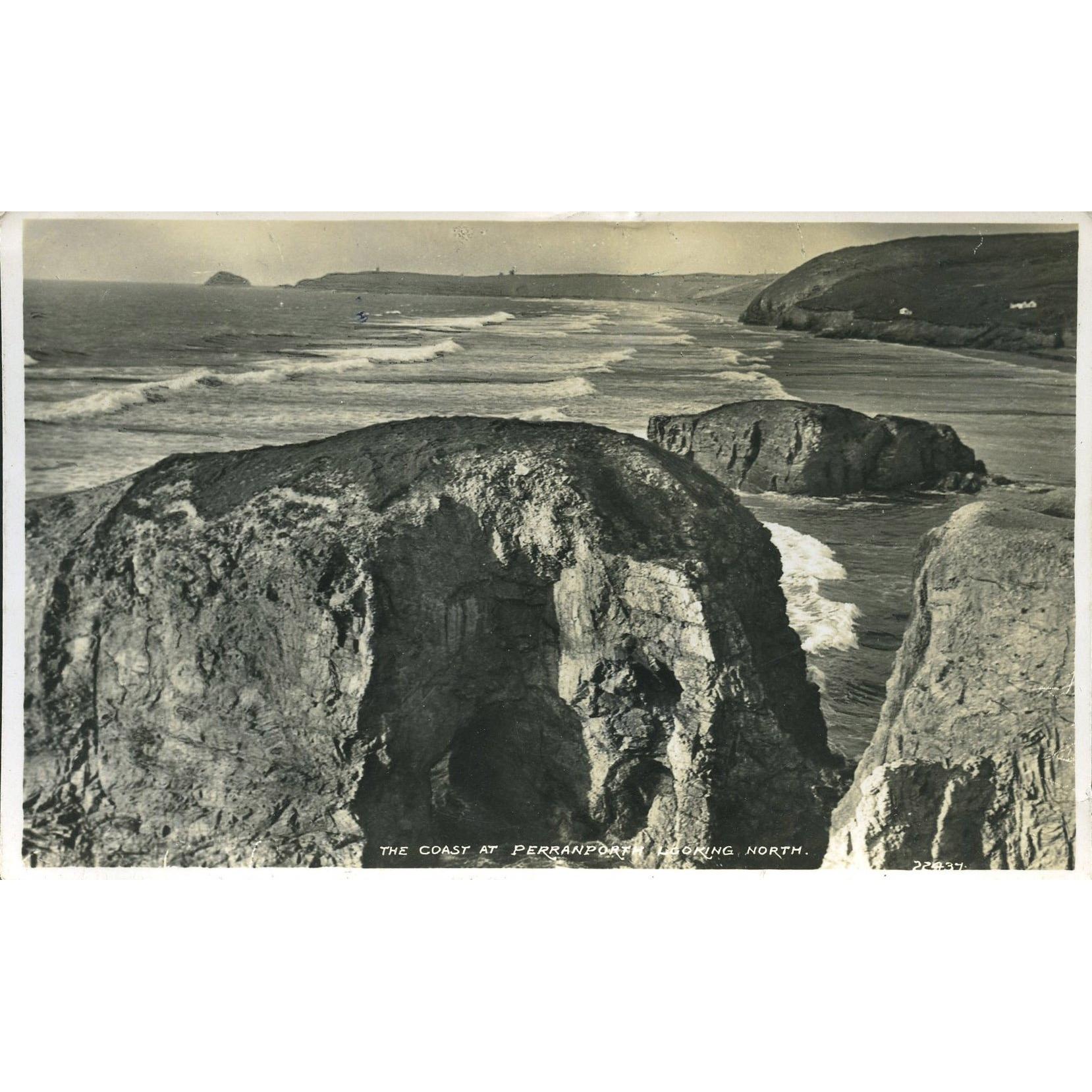 Real Photograph Postcard 'The Coast at Perranporth looking North'