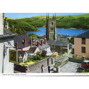 John Hinde Original Postcard 'Church and Town, Fowey, Cornwall'