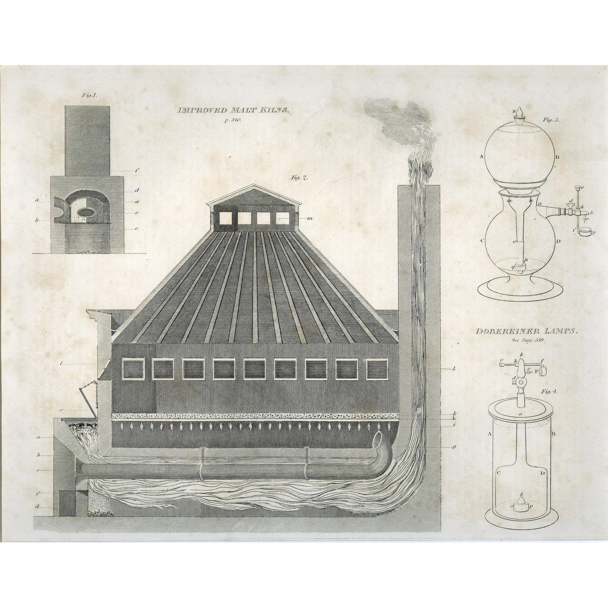 Engraving 'Improved Malt Kilns' 1843