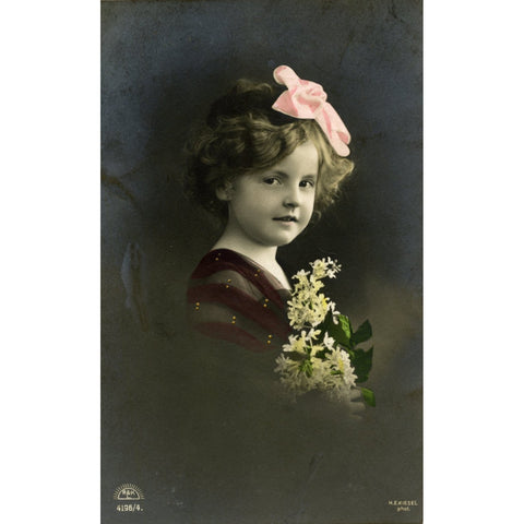 Vintage Real Photograph Postcard Little Girl and Flowers