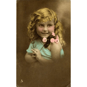 Tuck's 'Little Goldilocks' Carbonette Series Postcard of Little Girl with Flowers