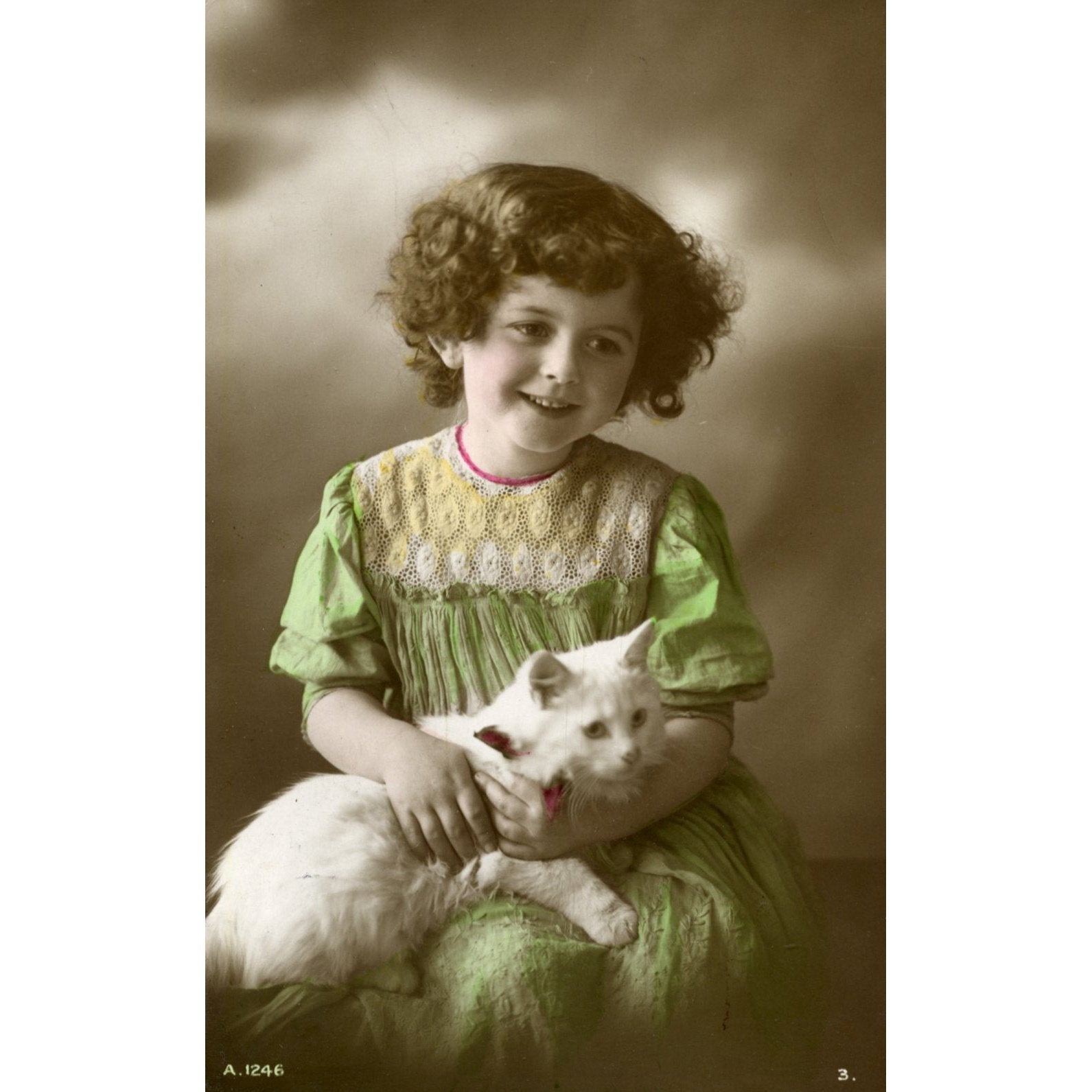 Rotary Photo Vintage Real Photograph Postcard Little Girl and Kitten Cat