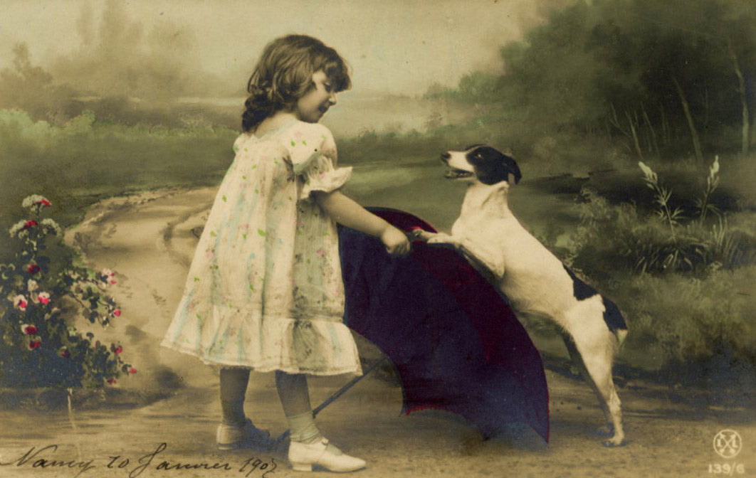 Vintage Real Photograph Postcard Little Girl with Dog