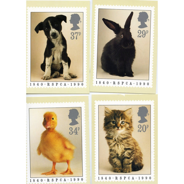 Royal Mail Stamp Cards Series 'RSPCA 1840 1990' Postcard Set (4)