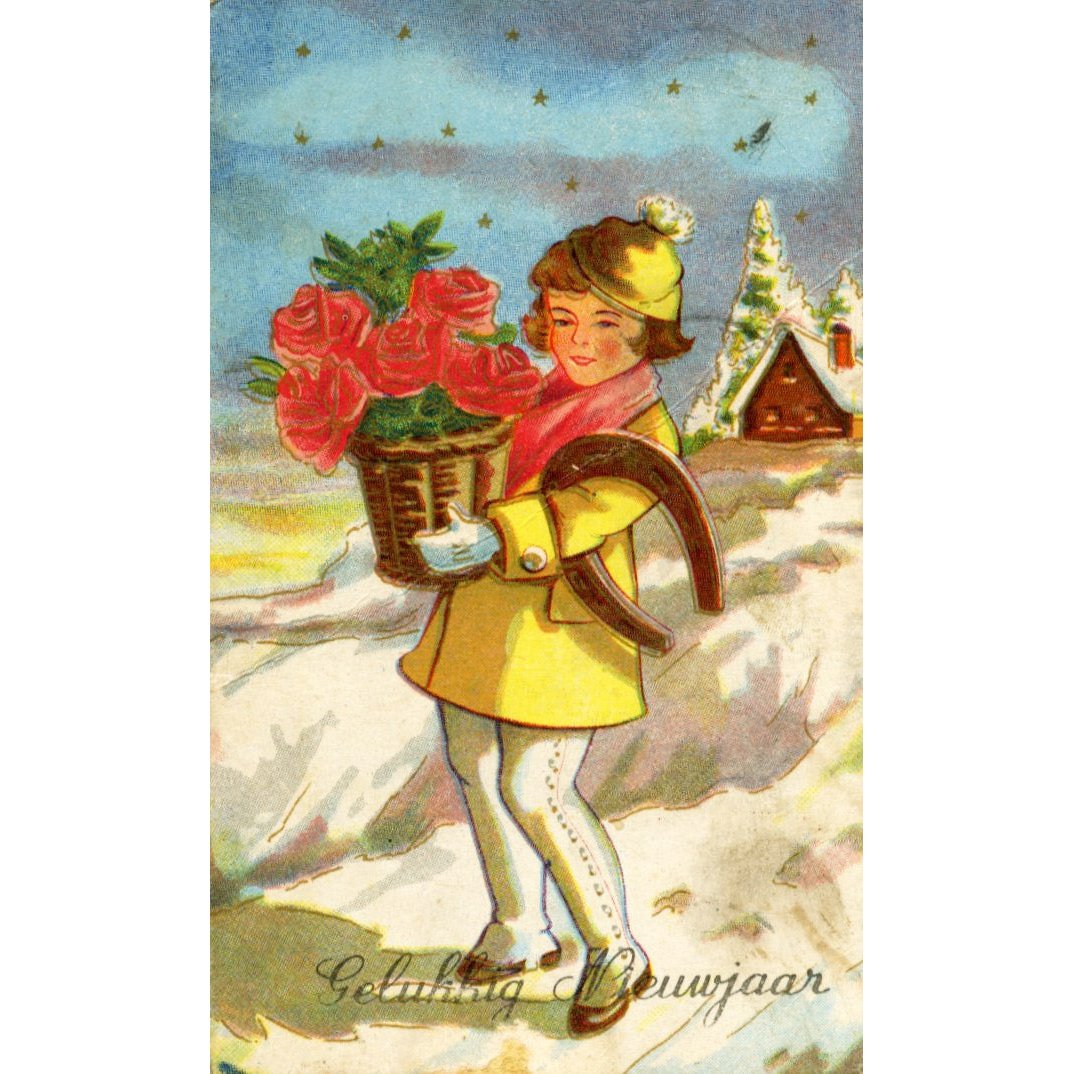 Vintage Dutch New Year Christmas Postcard 'Gelukkig Nieuwjaar'