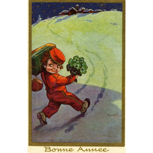 Vintage French New Year Christmas Postcard 'Bonne Annee'