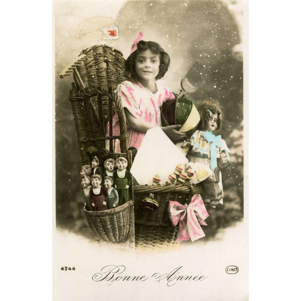 Real Photograph French Bonne Annee New Year Christmas Greetings Postcard Little Girl