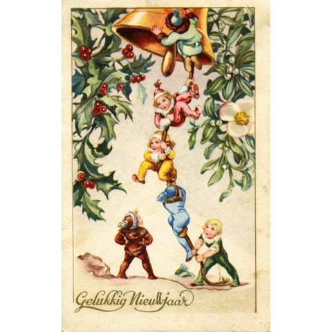 Vintage Dutch New Year Christmas Postcard 'Gelukkig Nieuwjaar'