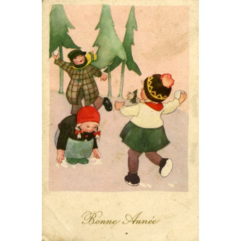 Vintage French New Year Christmas Postcard 'Bonne Annee'