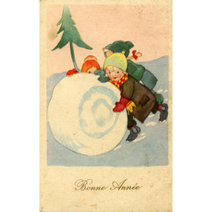 Vintage French New Year Christmas Postcard 'Bonne Annee'