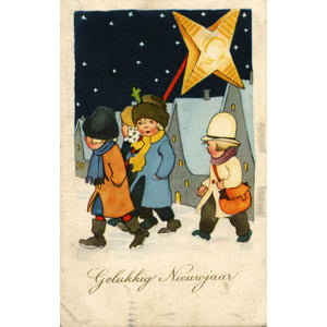 Vintage Dutch New Year Christmas Postcard 'Gelukkig Nieuwjaar'