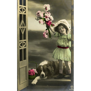 Real Photograph Postcard Little Girl and St. Bernard Dog