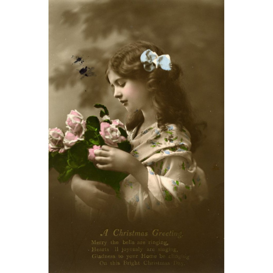 Ettlinger's Handcoloured Brown Toned Art Series Real Photograph Postcard 'A Christmas Greeting' Little Girl