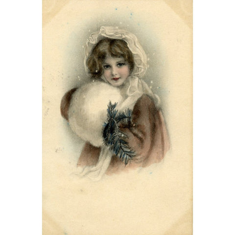 Christmas Postcard Little Girl with Muffler