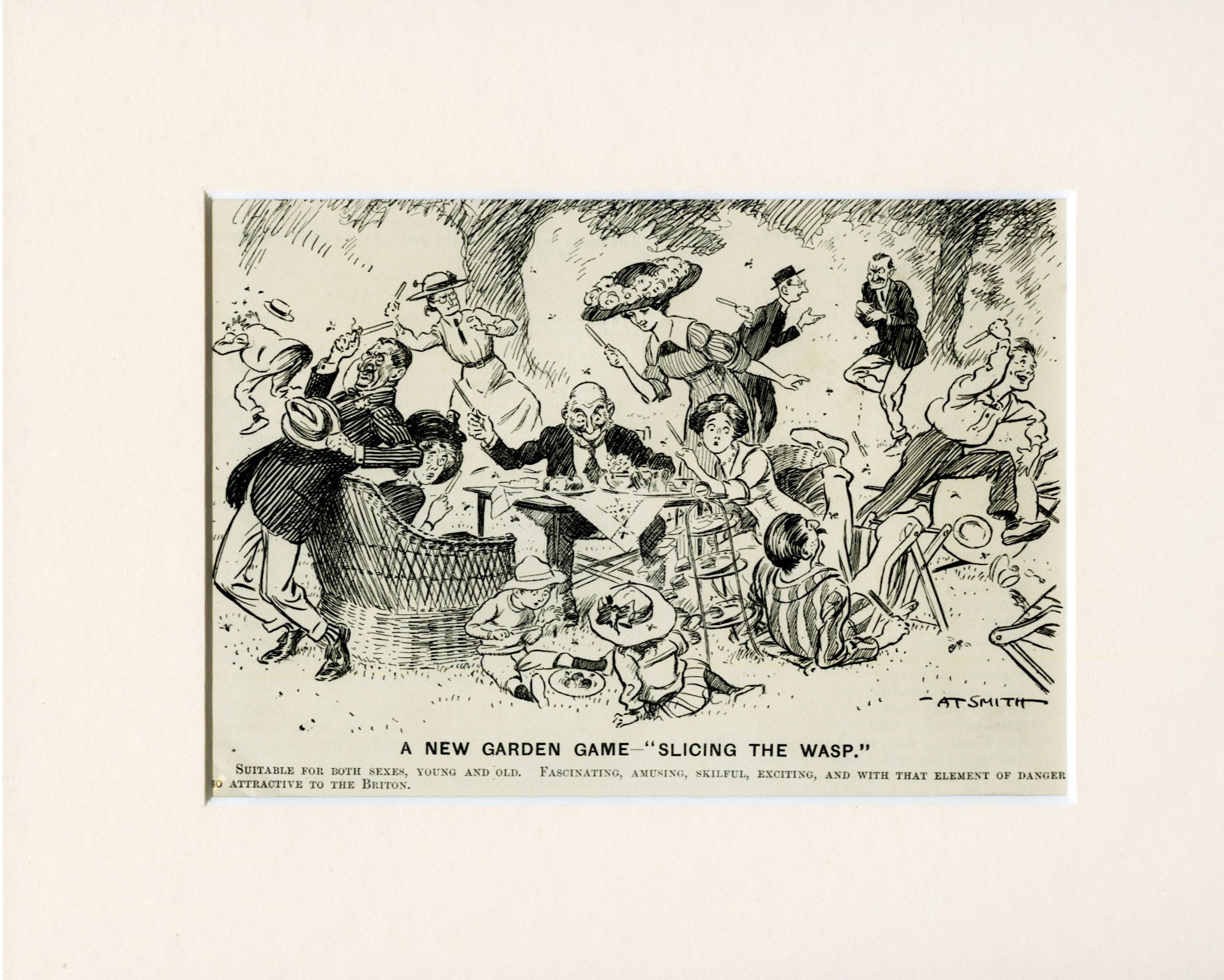 Punch Magazine Original Cartoon 'A New Garden Game - "Slicing the Wasp"'