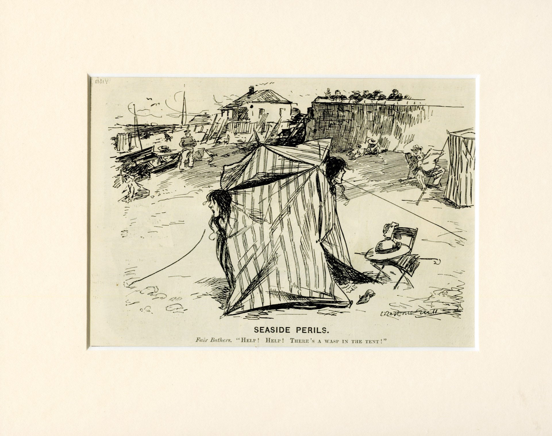 Original Punch Magazine Cartoon 'Seaside Perils'