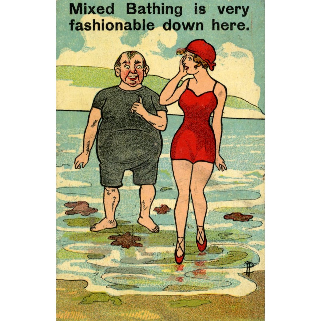 Vintage Seaside Humour Postcard 'Mixed Bathing'