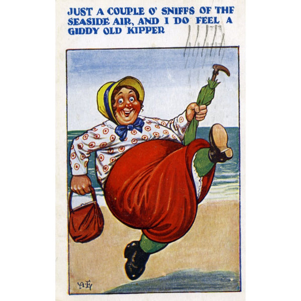 E.M. Vintage Seaside Humour Postcard 'Just a couple o' sniffs of the seaside air'