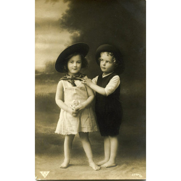 Vintage Real Photograph Postcard Little Girl and Boy