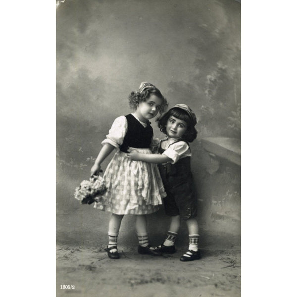 Vintage Real Photograph Postcard Two Little Girls