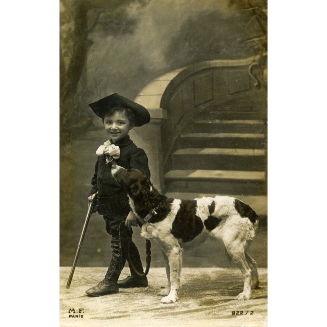 Vintage Real Photograph Postcard Little Boy with Dog