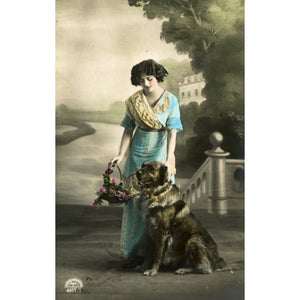 Vintage Real Photograph French Postcard Woman and Dog