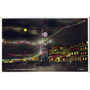 Real Photograph Postcard 'Clock Tower, Weymouth, by Night'