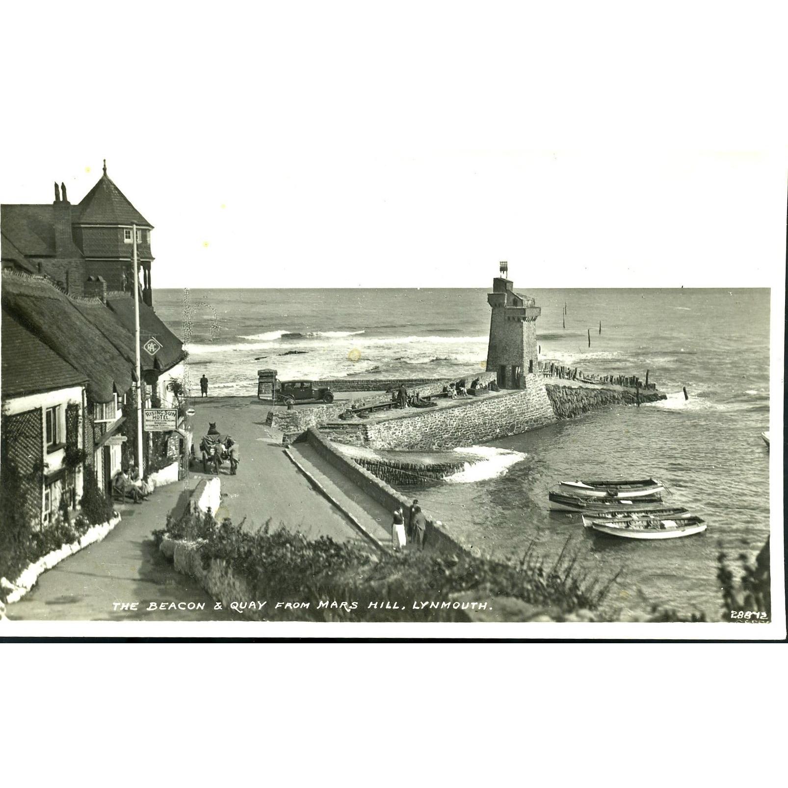 Pedder P.O. Lynmouth Real Photograph Postcard 'The Beacon & Quay from Mars Hill, Lynmouth'