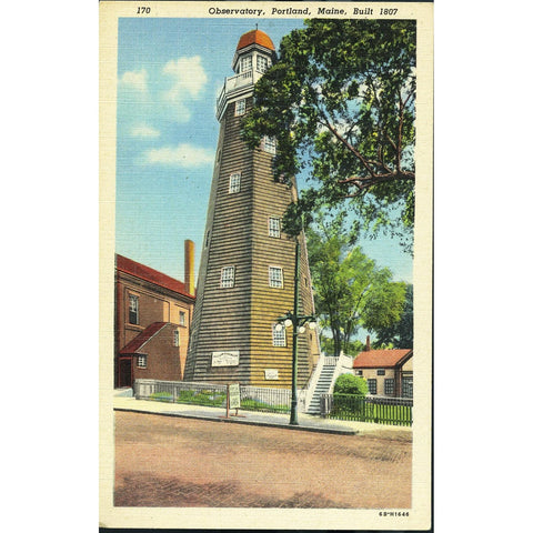 'C.T. Art-Colortone' Linen Postcard 'Observatory, Portland, Maine, Built 1807'