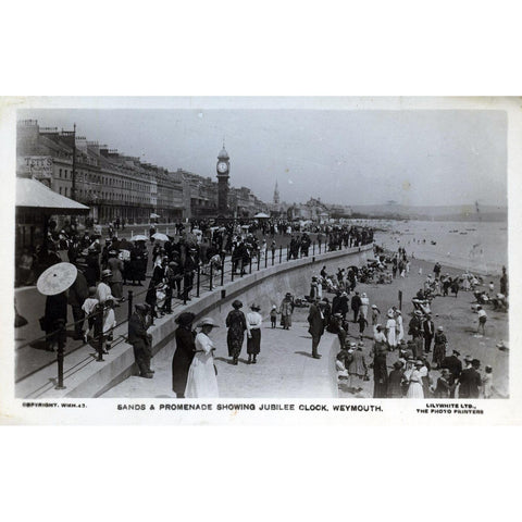 Lillywhite Ltd. Real Photo Postcard 'Sands and Promenade showing Jubilee Clock, Weymouth'