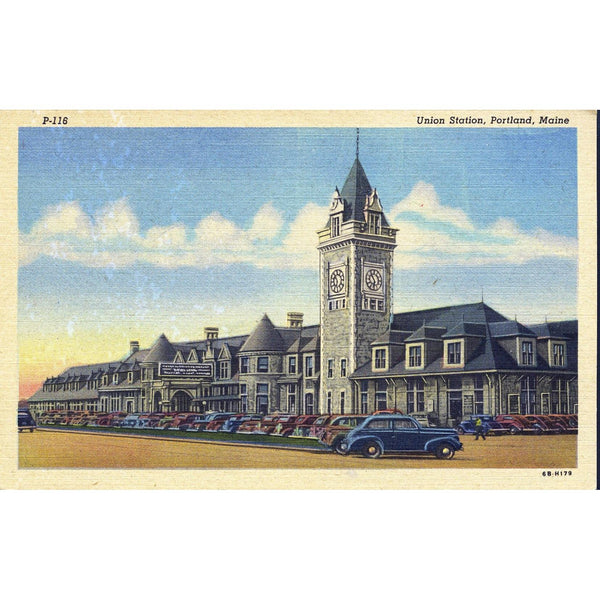 'C.T. Art-Colortone' Linen Postcard 'Union Station, Portland, Maine'