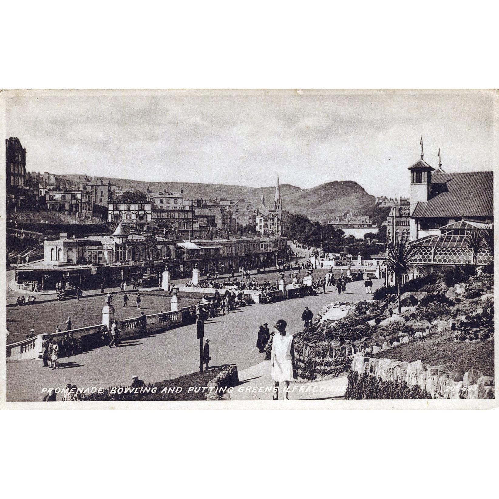 Valentine's 'Sepiatype' Postcard 'Promenade Bowling and Putting Greens, Ilfracombe'