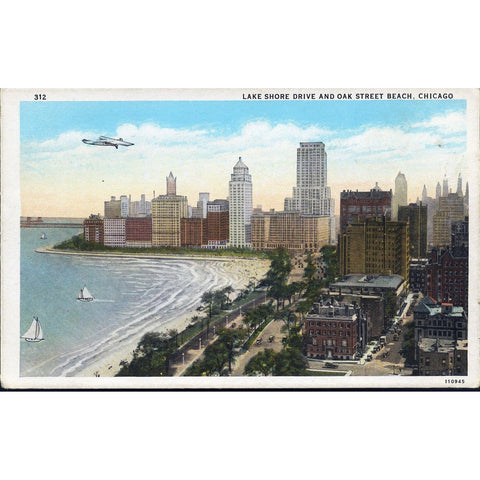 Chicago World's Fair 1933 Postcard 'Lake Shore Drive and Oak Street Beach, Chicago'