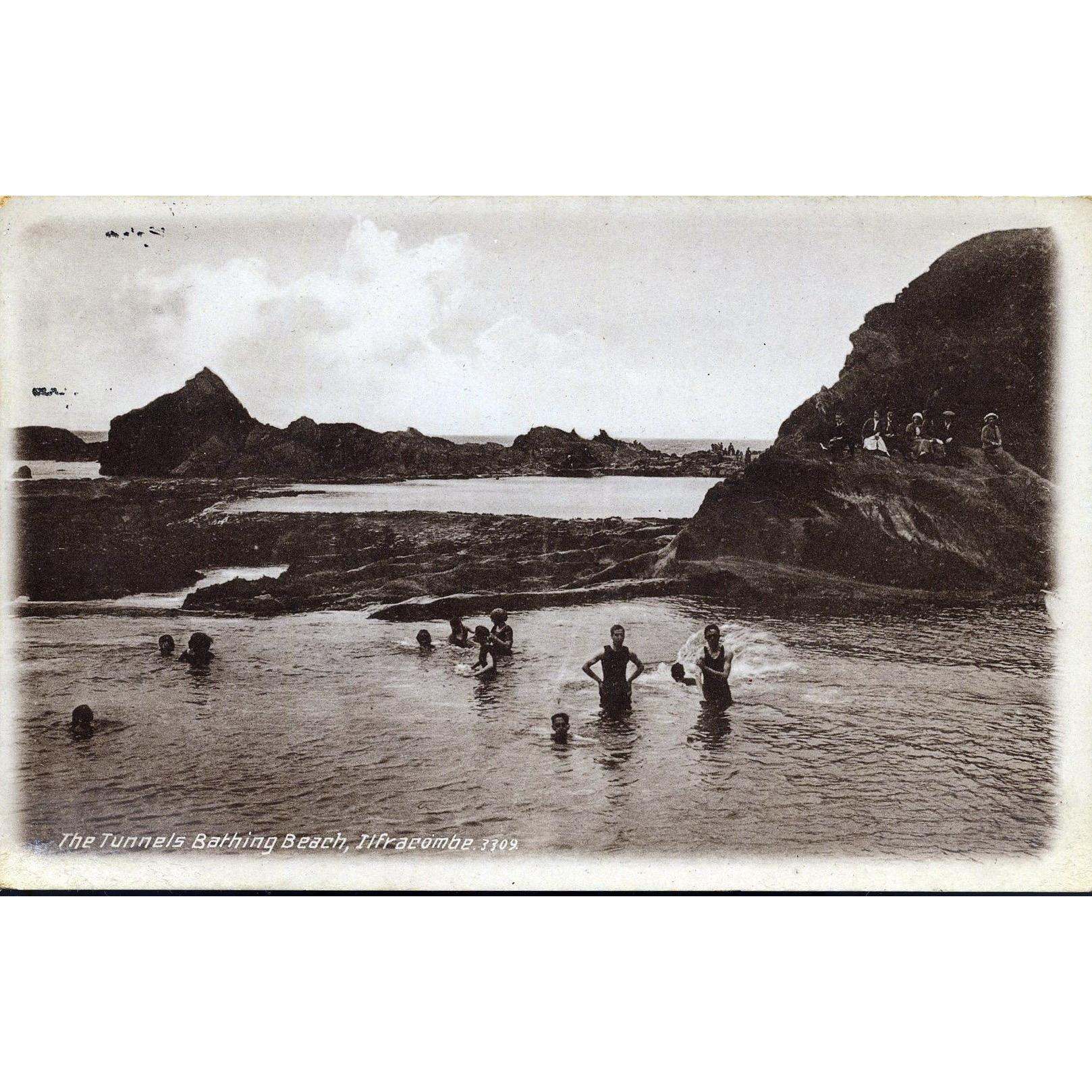 J. Welch & Sons Real Photograph Postcard 'The Tunnels Bathing Beach, Ilfracombe'